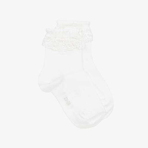 Falke-Girls White Cotton Socks With Lace Frill | Childrensalon