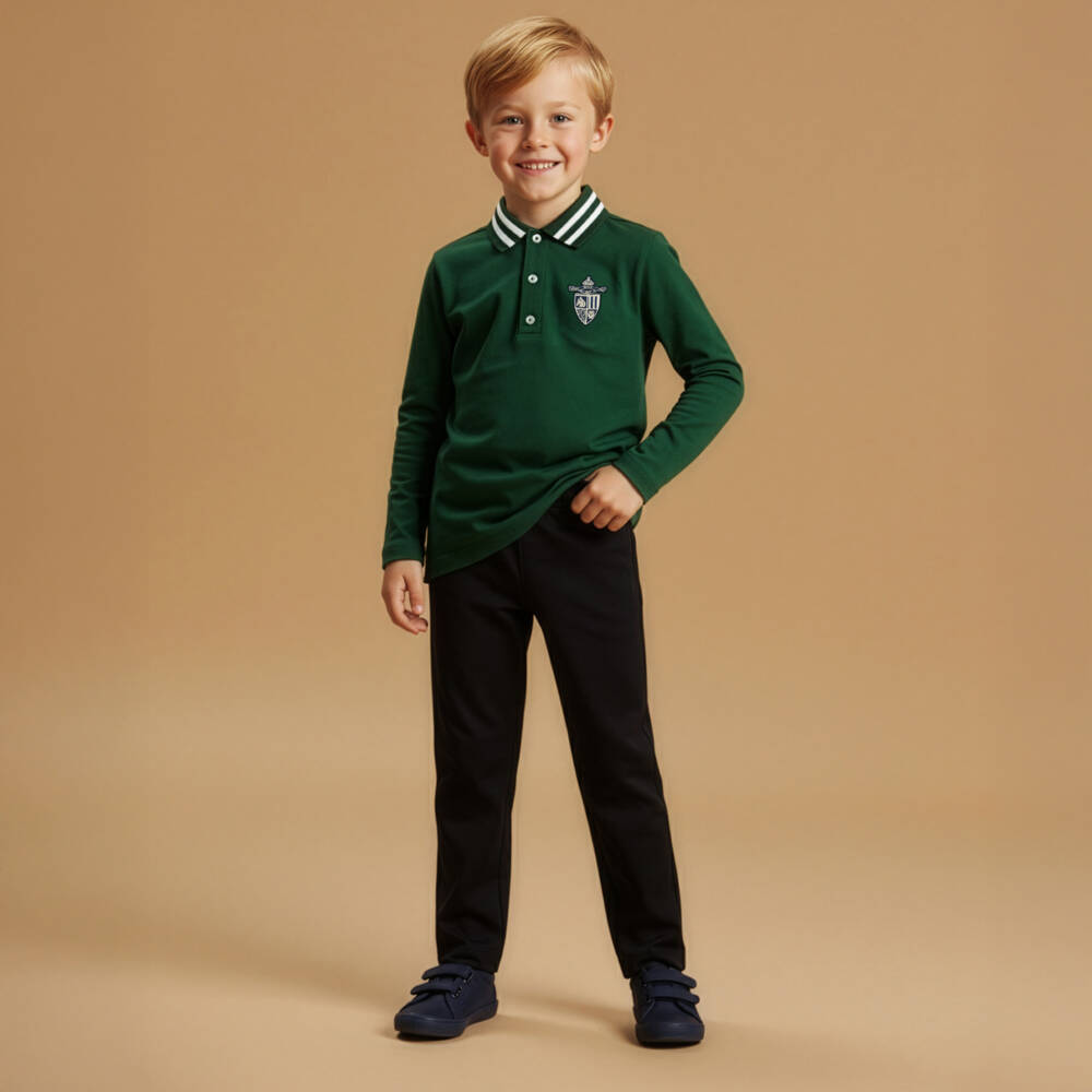 Fendi-Boys Green Cotton Polo Shirt with Logo Crest | Childrensalon