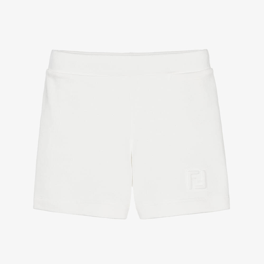Fendi-Girls Ivory Cotton Jersey Shorts with FF Logo | Childrensalon