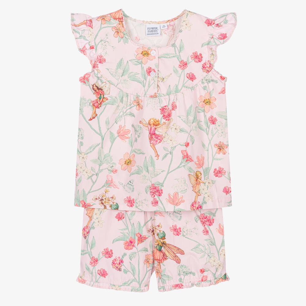Flower Fairies™ by Childrensalon-Girls Pink Cotton Floral Print Short Pyjamas | Childrensalon