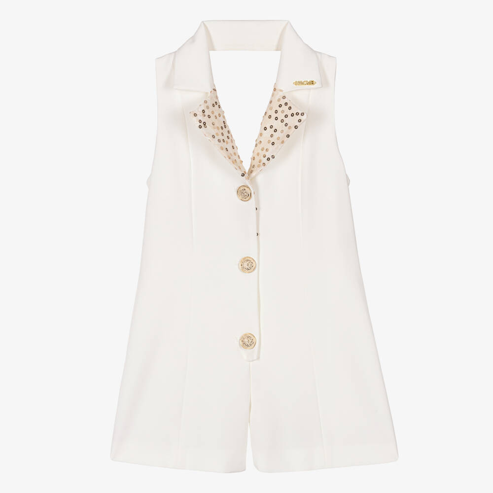 Fun & Fun-Girls Ivory Playsuit with Lace & Sequins | Childrensalon
