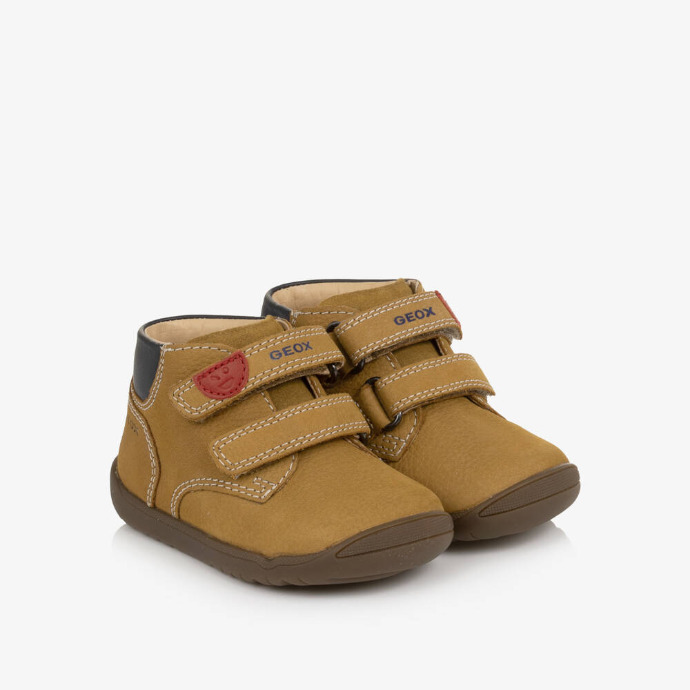 Geox-Boys Beige Leather First Walker Boots | Childrensalon