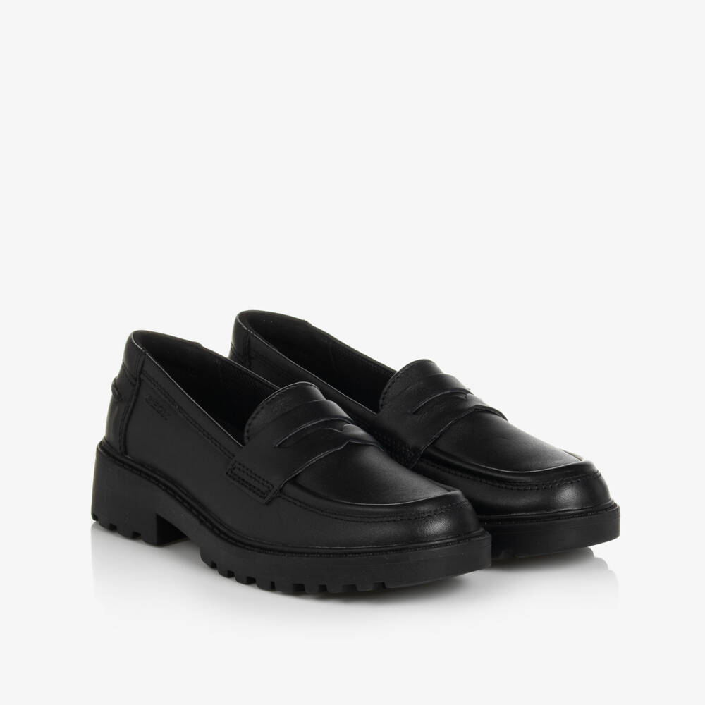 Geox-Girls Black Leather Respira Loafers | Childrensalon