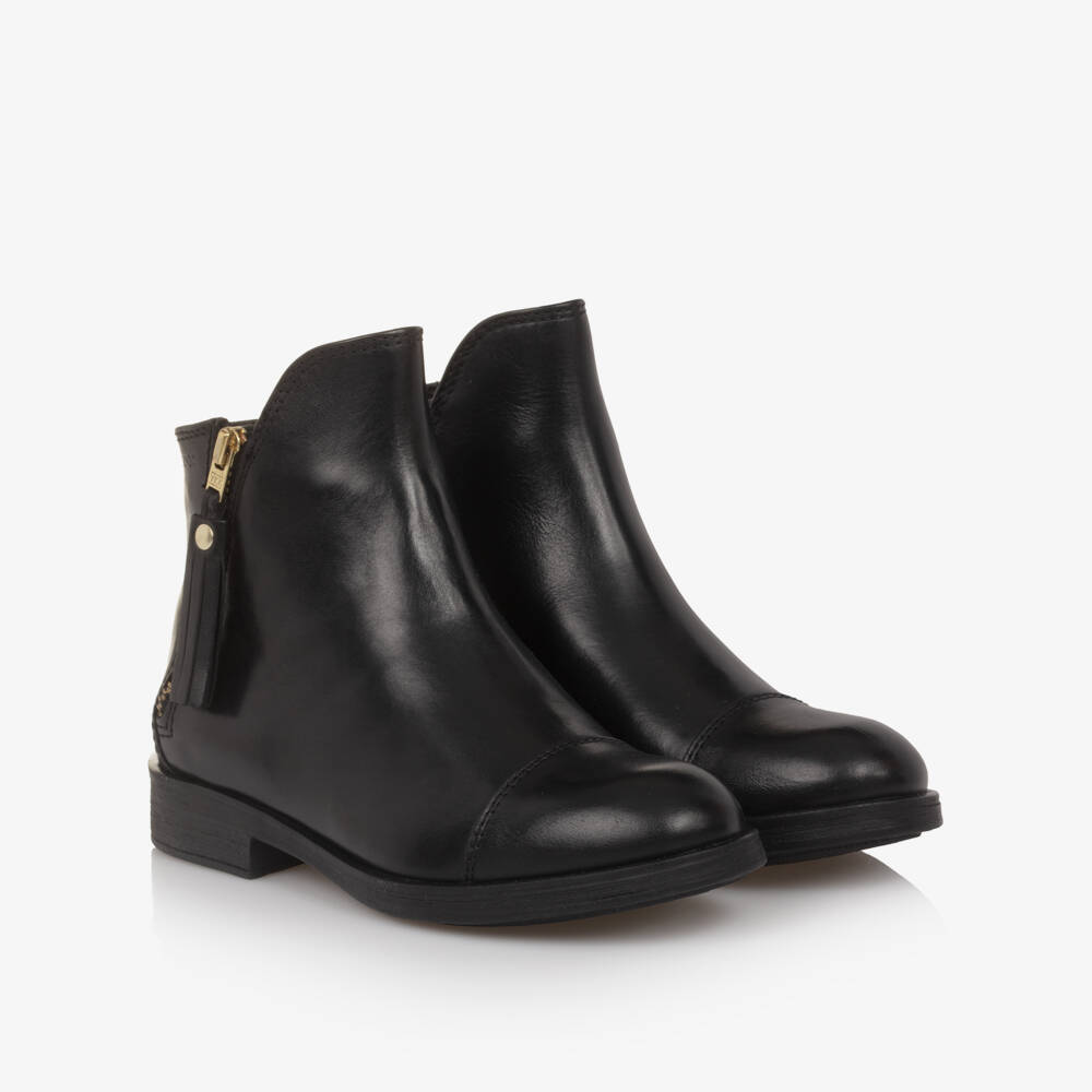 Geox-Girls Black Leather Zip-Up Ankle Boots | Childrensalon