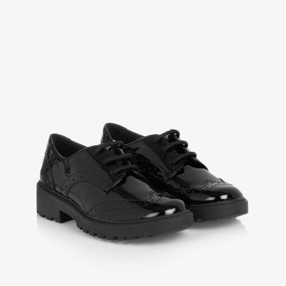Geox-Girls Black Patent Faux Leather Respira Brogues | Childrensalon