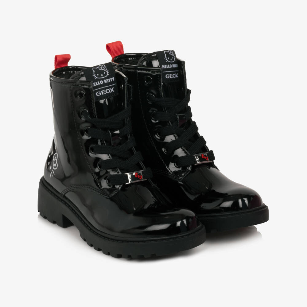Geox-Girls Glossy Black Hello Kitty Boots with Respira Soles | Childrensalon