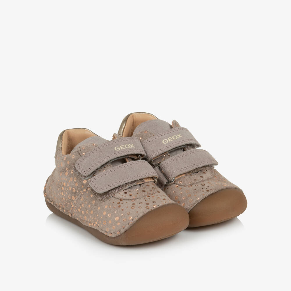 Geox-Girls Leather First Walkers in Taupe Beige | Childrensalon