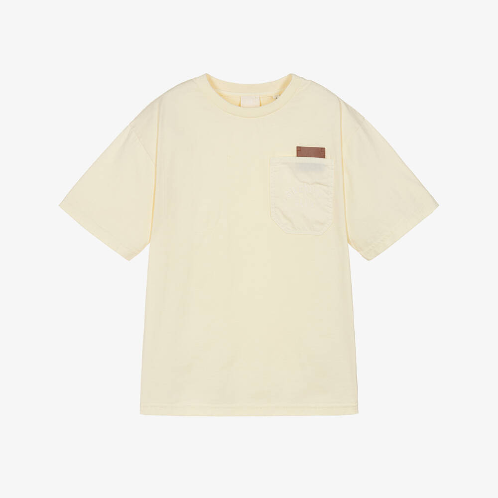 Givenchy-Boys Pale Yellow T-Shirt with Embroidered Logo Pocket | Childrensalon