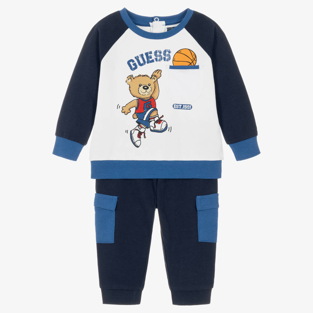 Guess-Baby Boys Blue Cotton Tracksuit with Basketball Bear | Childrensalon