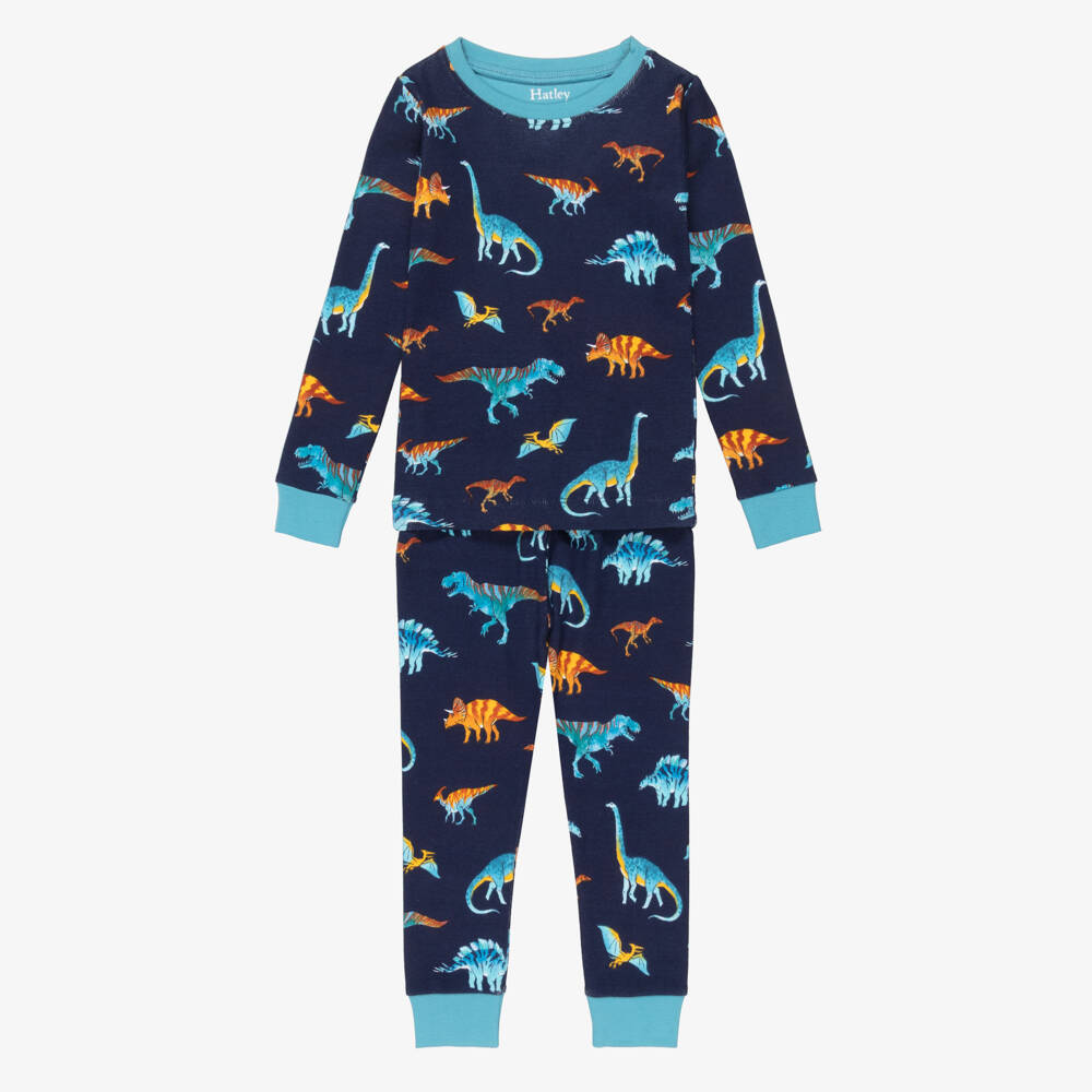 Hatley-Boys Navy Blue Organic Cotton Jersey Dinosaur Pyjamas | Childrensalon