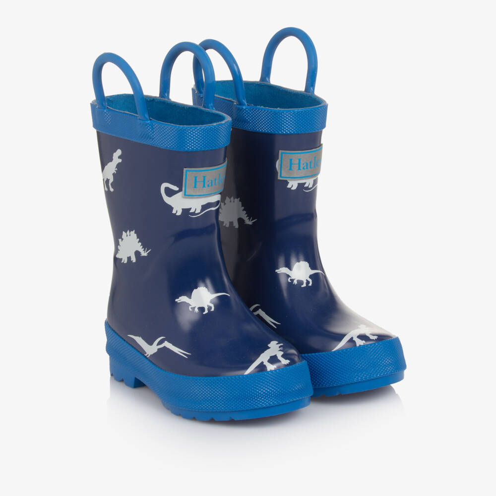 Hatley-Boys Two Tone Blue Dinosaur Print Rain Boots | Childrensalon