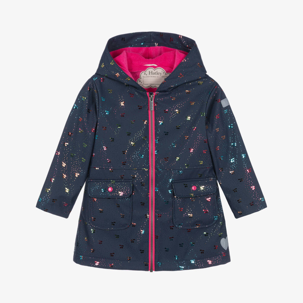 Hatley-Girls Navy Blue Cherry Print Raincoat | Childrensalon