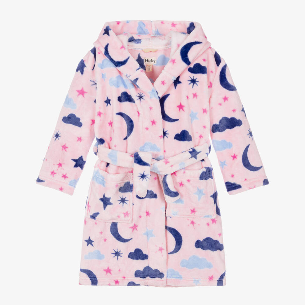 Hatley-Girls Pink Night Sky Print Fleece Dressing Gown | Childrensalon