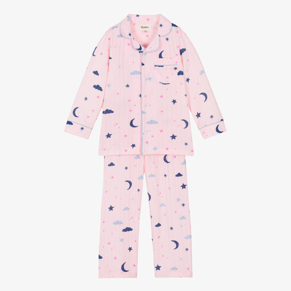 Hatley-Girls Pink Night Sky Print Jersey Pyjamas | Childrensalon