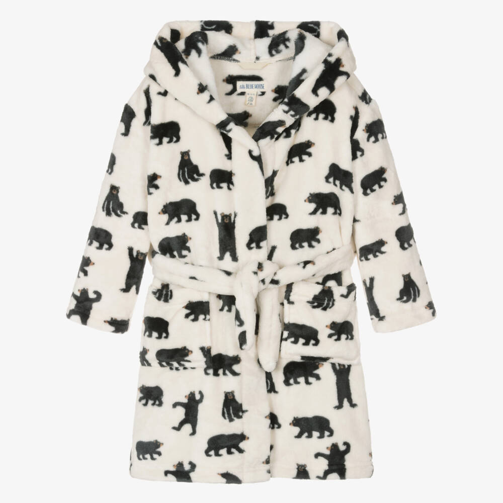 Little Blue House by Hatley-Ivory Fleece Bear Hooded Dressing Gown | Childrensalon