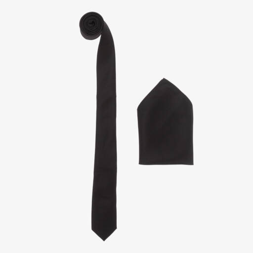 House of Cavani-Boys Black Satin Tie Set | Childrensalon