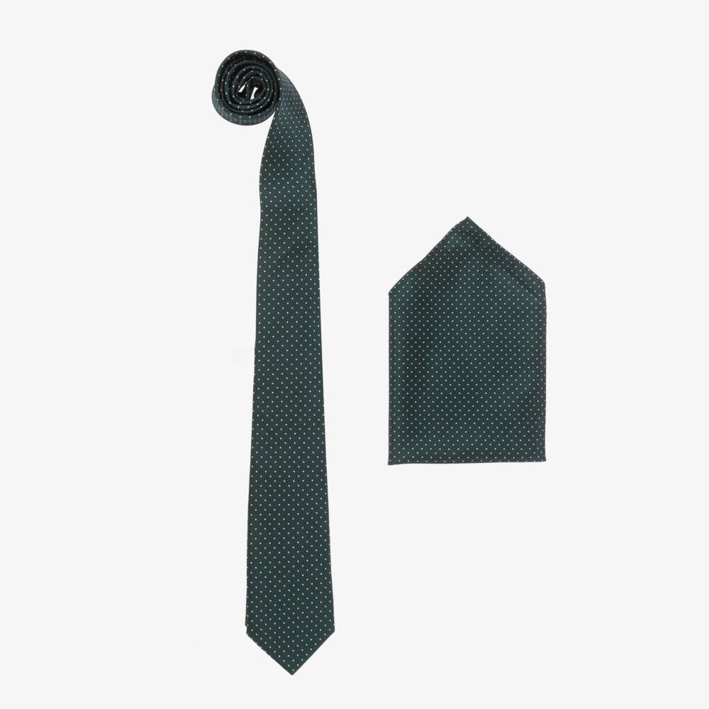 House of Cavani-Boys Green Satin Polka Dot Tie Set | Childrensalon