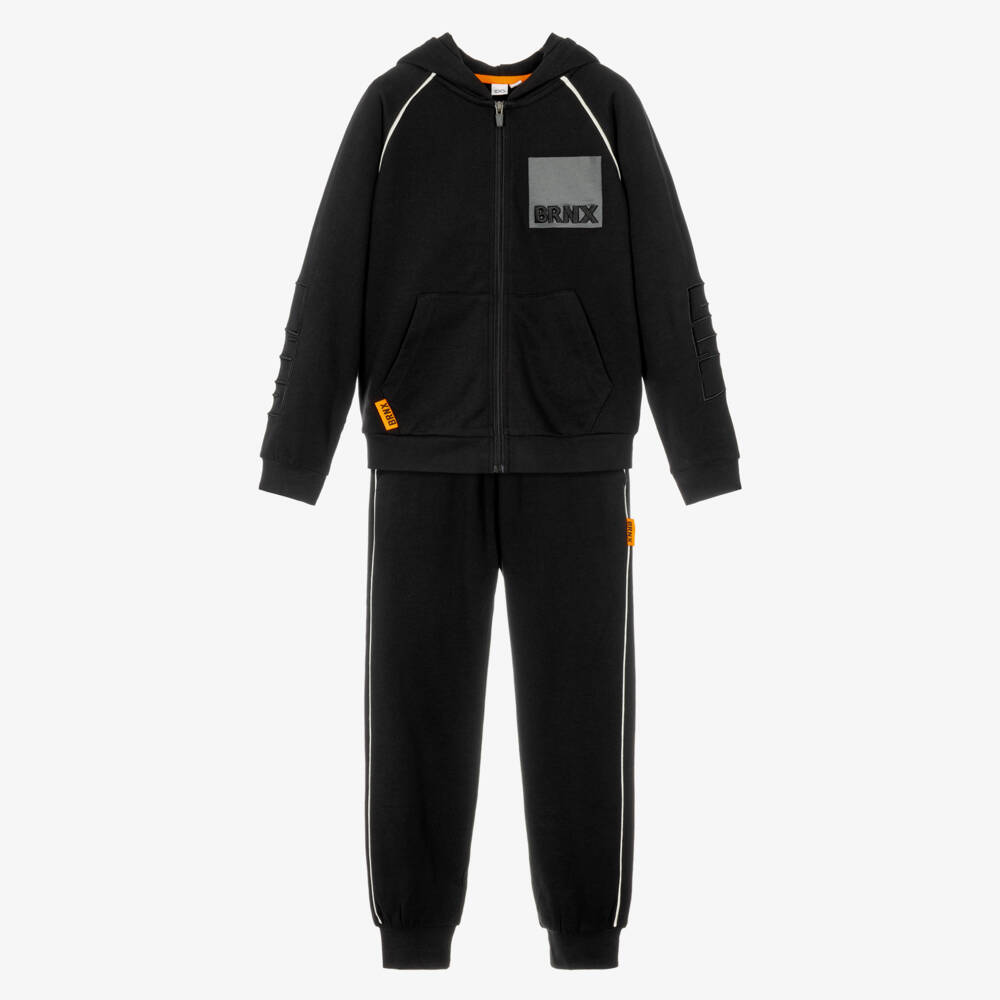 iDO-Boys Black Cotton Jersey BRNX Tracksuit | Childrensalon