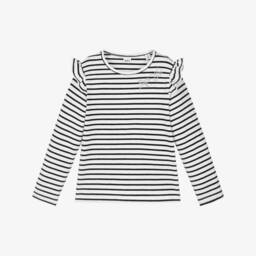 iDO-Girls Black & White Striped Top with Diamanté Bows | Childrensalon