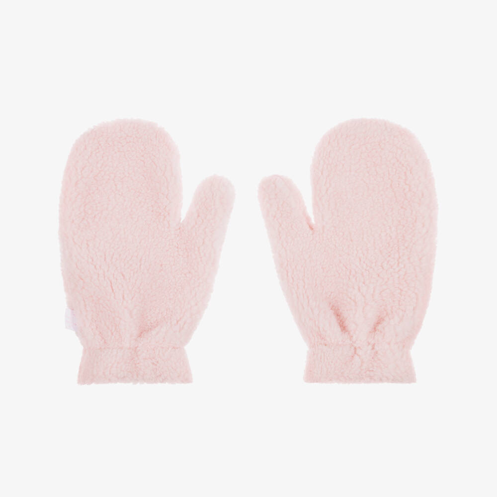 Il Gufo-Girls Pale Pink Sherpa Fleece Mittens | Childrensalon
