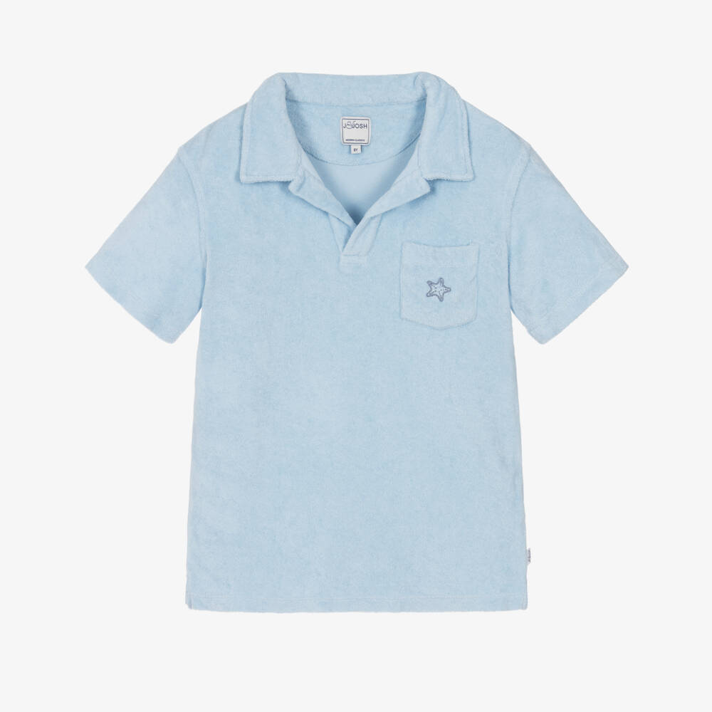 J&Josh-Boys Blue Terry Cotton Polo Shirt | Childrensalon