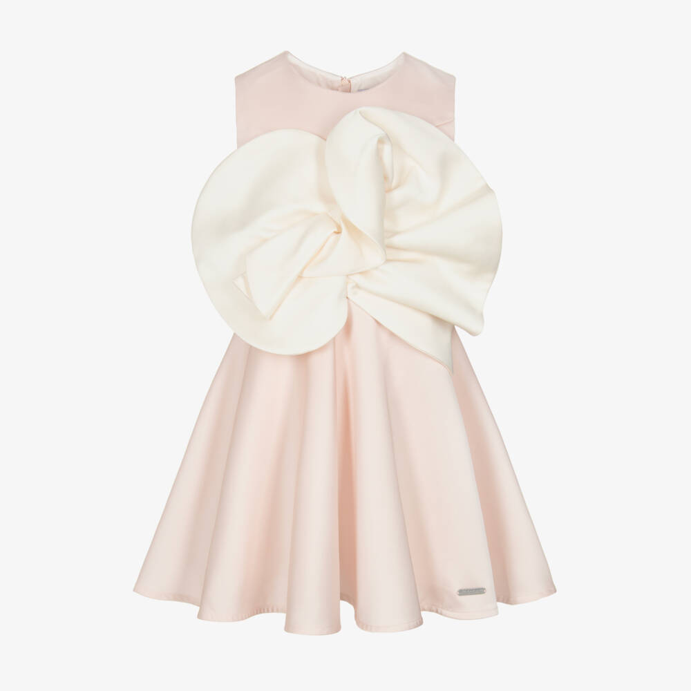 Jessie and James London-Girls Pale Pink Satin Dress with Statement Floral Appliqué | Childrensalon