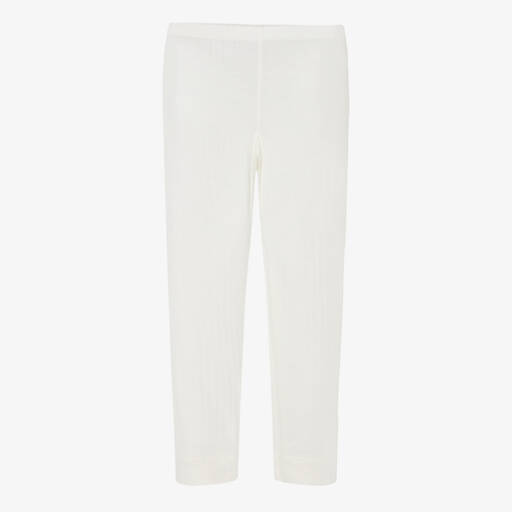 Joha-Ivory Ribbed Merino Wool Leggings | Childrensalon