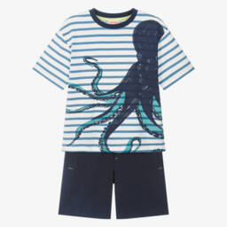Joyday-Boys Blue Cotton Octopus Shorts Set | Childrensalon