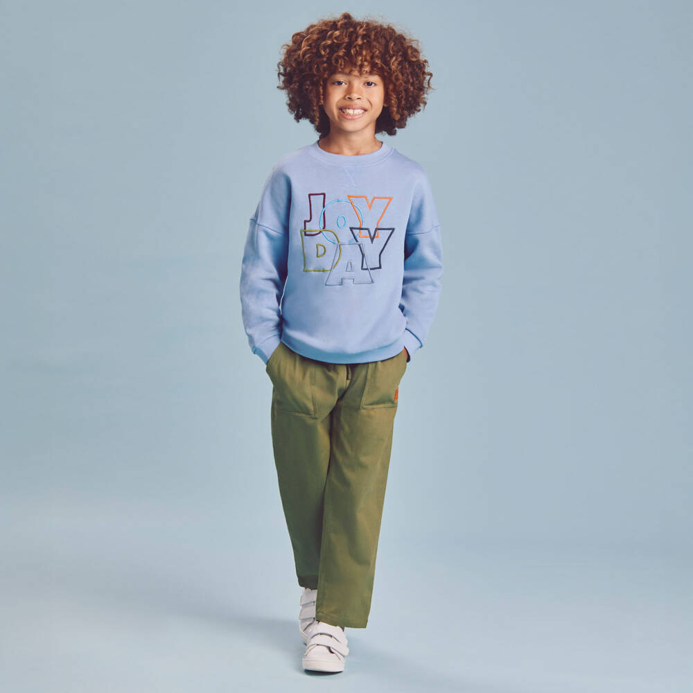 Joyday-Boys Blue Sweatshirt & Green Cotton Trouser Set | Childrensalon