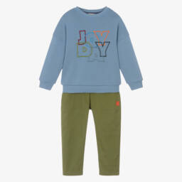 Joyday-Boys Blue Sweatshirt & Green Cotton Trouser Set | Childrensalon
