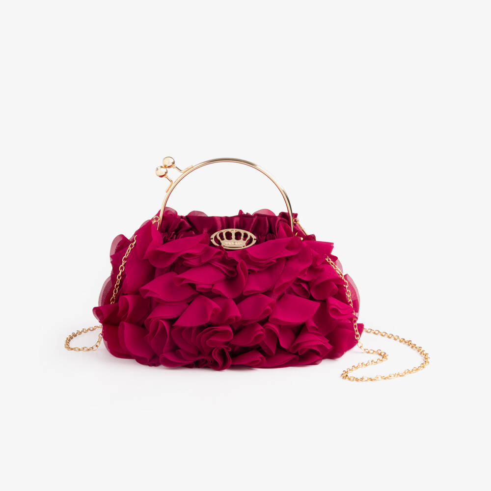 Junona-Girls Burgundy Red Satin & Chiffon Handbag (22cm) | Childrensalon