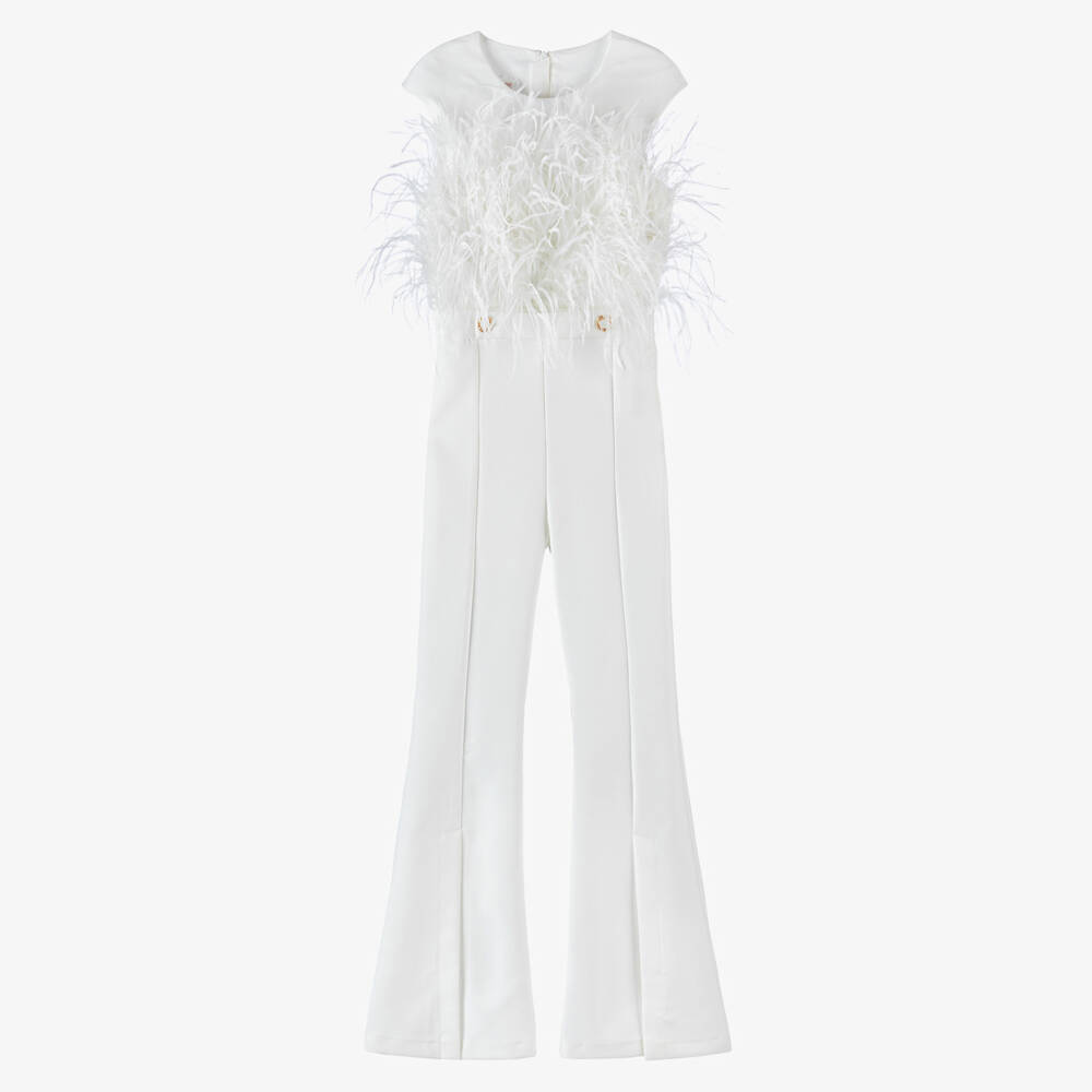 Junona-Girls White Feather Jumpsuit | Childrensalon