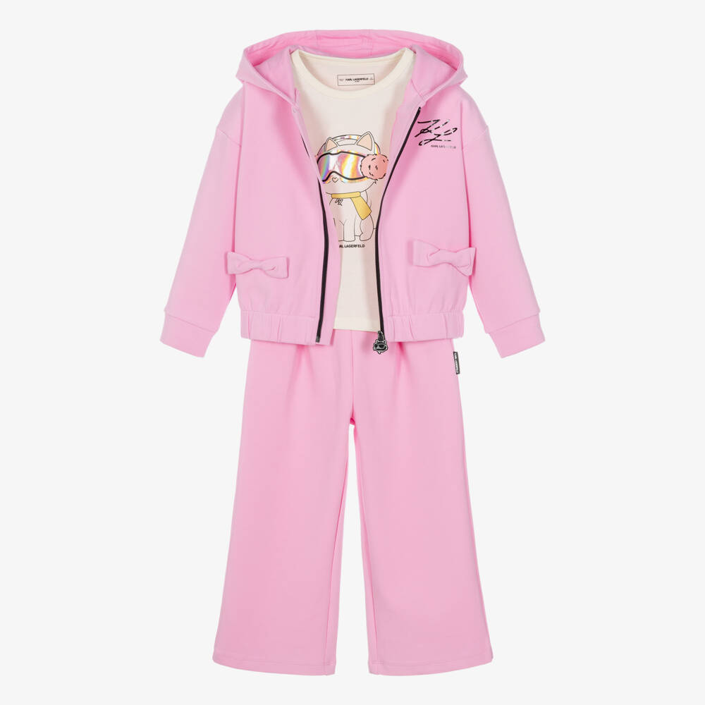 KARL LAGERFELD KIDS-Girls Pink Jersey Ski Club Tracksuit Set | Childrensalon