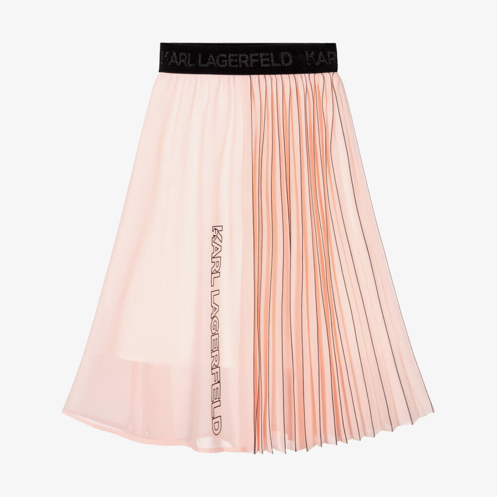 KARL LAGERFELD KIDS-Girls Pink Pleated Crêpe Chiffon Midi Skirt | Childrensalon