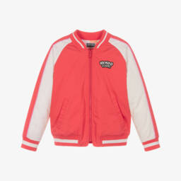 Girls Red Cotton Bomber Jacket with Panda Ice Cream Motif