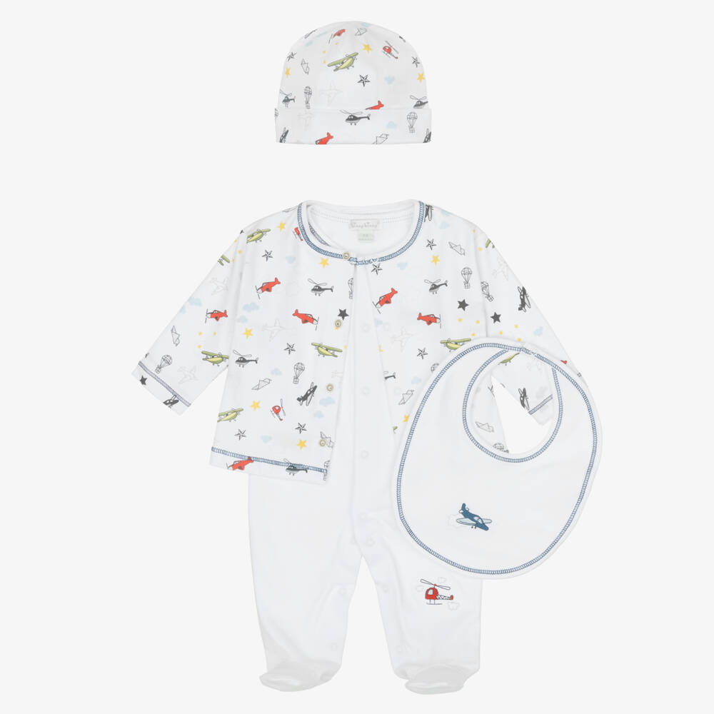 Kissy Kissy-Boys Pima White Cotton Aviators Babysuit Set | Childrensalon