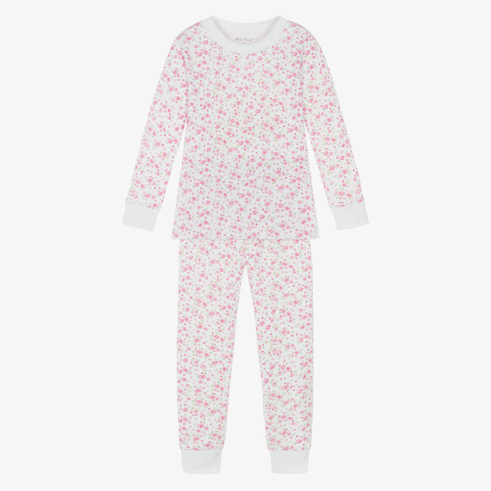 Kissy Kissy-Girls White & Pink Pima Cotton Cottage Roses Pyjamas  | Childrensalon