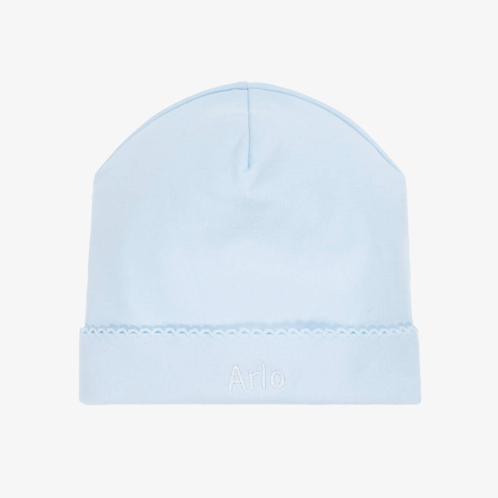 Kissy Kissy-Personalised Blue Pima Cotton Baby Hat | Childrensalon