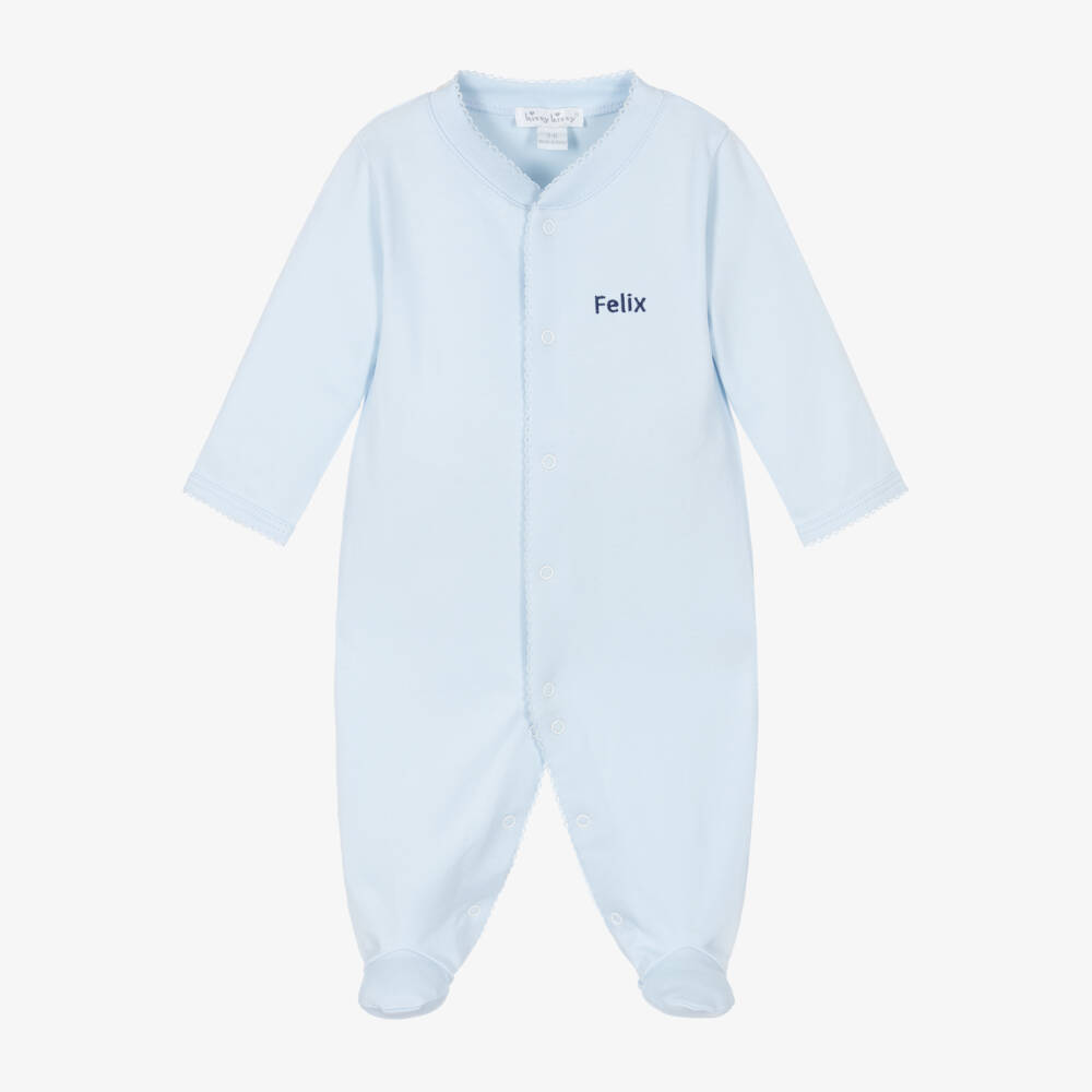Kissy Kissy-Personalised Blue Pima Cotton Babygrow | Childrensalon