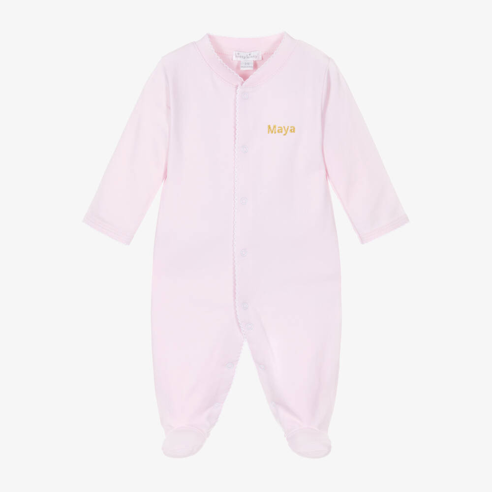 Kissy Kissy-Personalised Pink Pima Cotton Babygrow | Childrensalon
