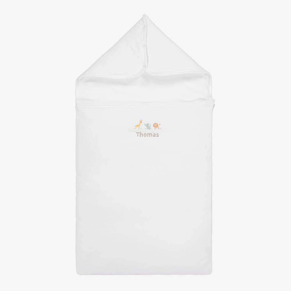 Kissy Kissy-Personalised White Jungle Mates Baby Nest (77cm) | Childrensalon