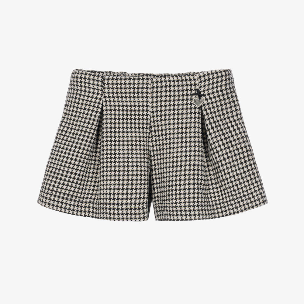 Lapin House-Girls Black Pleated Houndstooth Shorts | Childrensalon