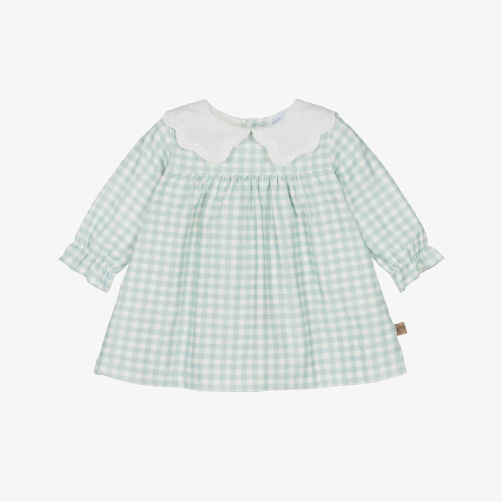 Laranjinha-Baby Girls Pale Teal Blue Gingham Dress | Childrensalon