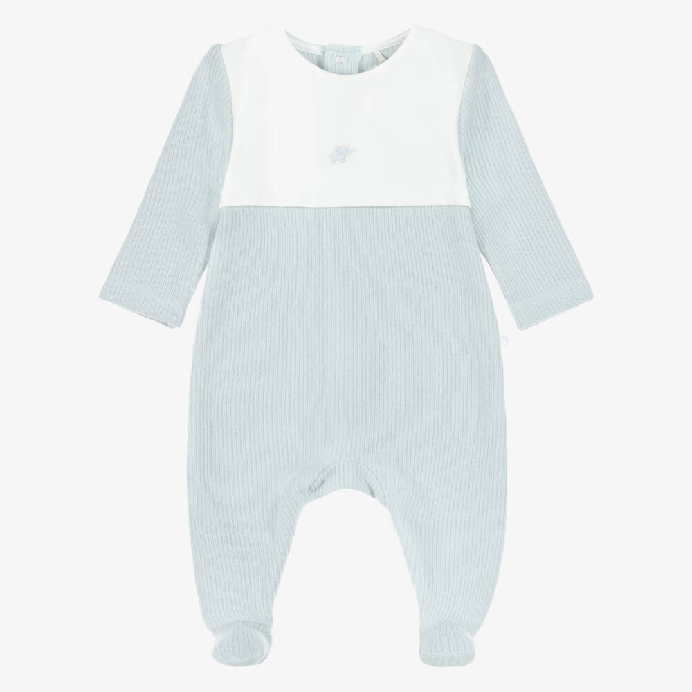 Laranjinha-Boys Blue Ribbed Cotton Knit Babygrow | Childrensalon
