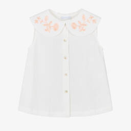 Laranjinha-Girls Pink Cotton Trousers with Yellow Floral Print | Childrensalon