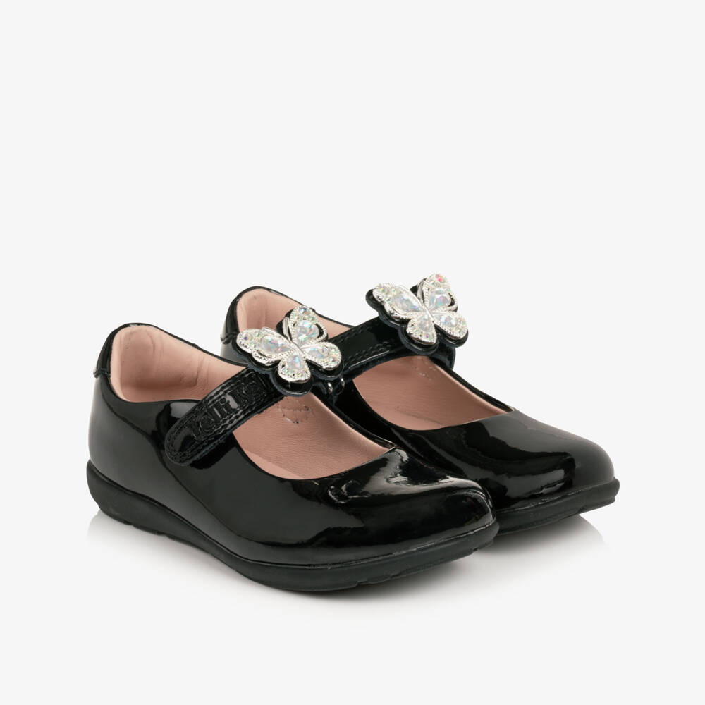 Lelli Kelly-Girls Black Patent Leather Shoes with Butterflies (G Width) | Childrensalon