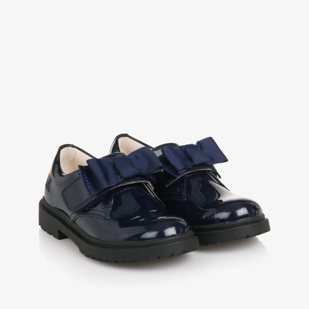 Lelli Kelly-Girls Navy Blue Patent Leather Shoes with Grosgrain Bows | Childrensalon