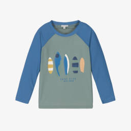 Boys Green & Blue Surfboard Swim Top (UPF40+)