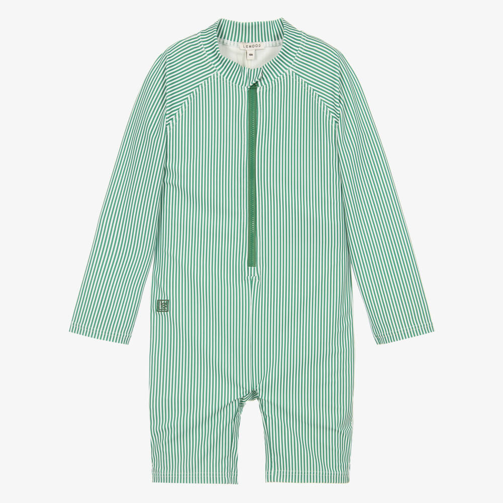 Liewood-Boys Green & White Stripe UV40+ Sunsuit | Childrensalon