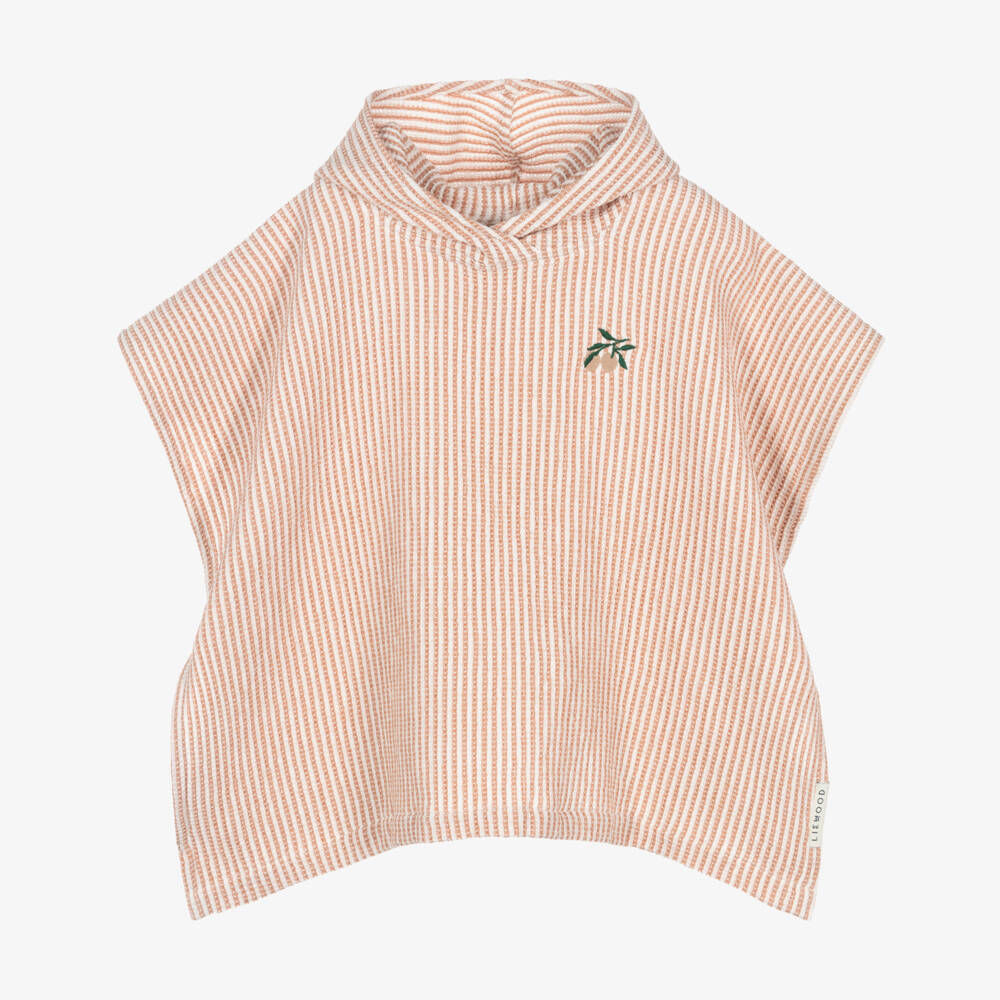 Liewood-Dusky Pink Striped Cotton Hooded Poncho Towel | Childrensalon